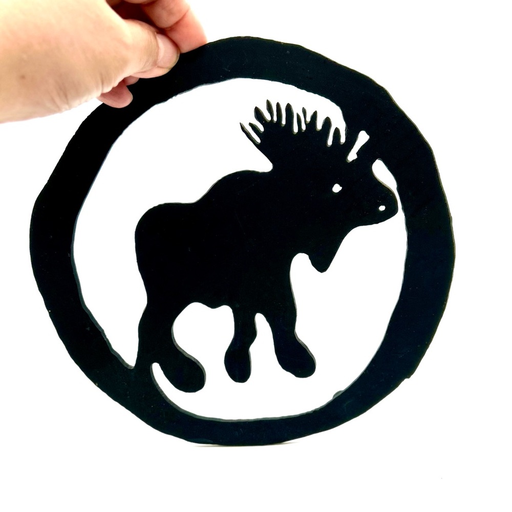 Moose Cast Metal Trivet Cabin Lodge Kitchen Decor Black 8.25”